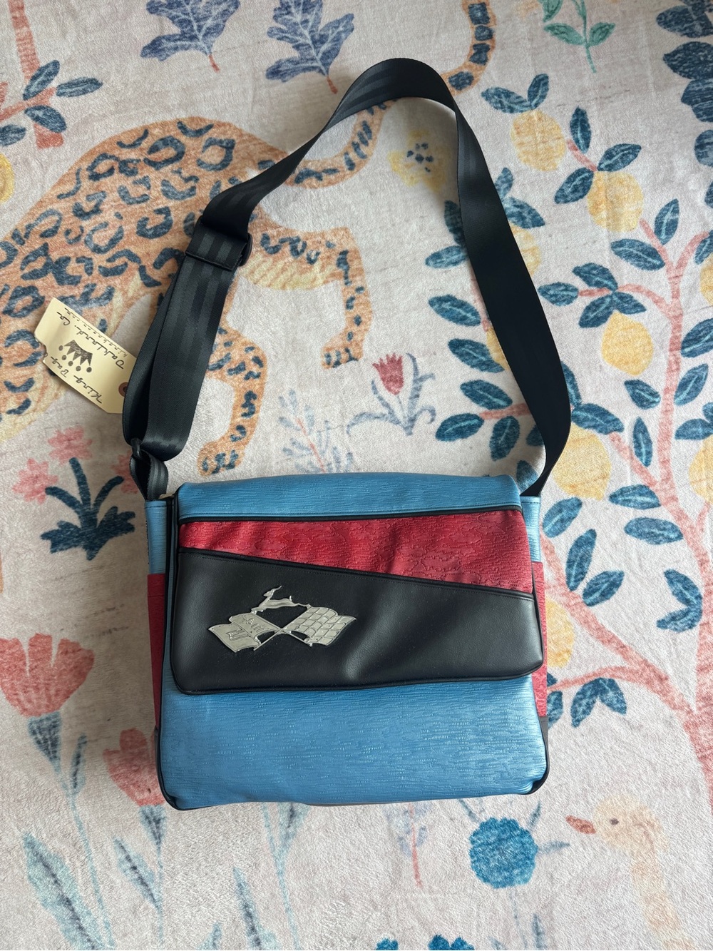 Vintage-Inspired Blue & Red Crossbody Bag